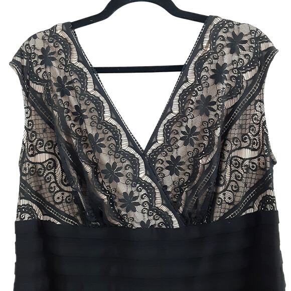 Adrianna Papell Black Lace Cocktail Dress Tiered Mini Dress Womens 16 Wedding - Picture 4 of 9